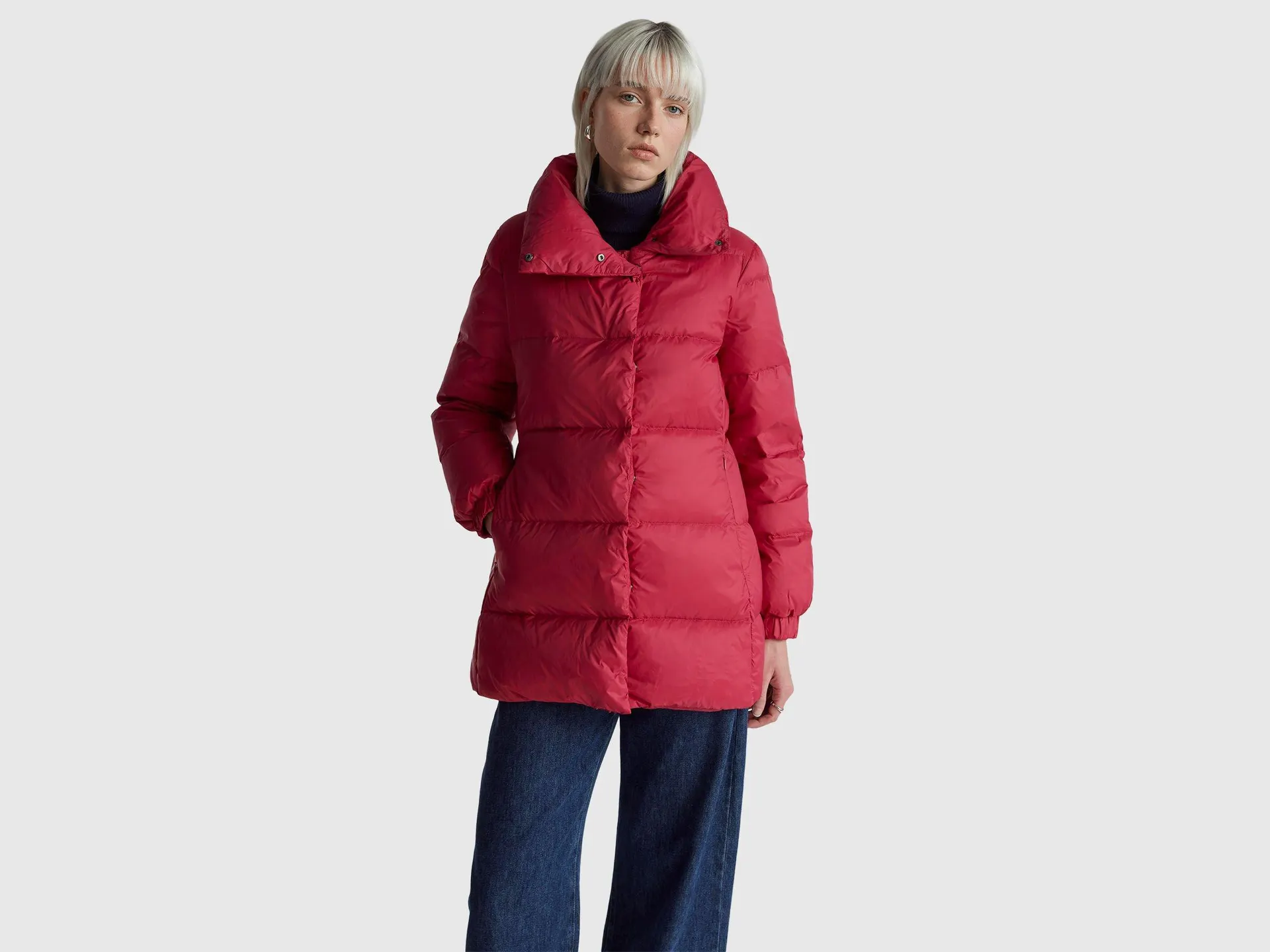 Long puffer jacket with recycled down