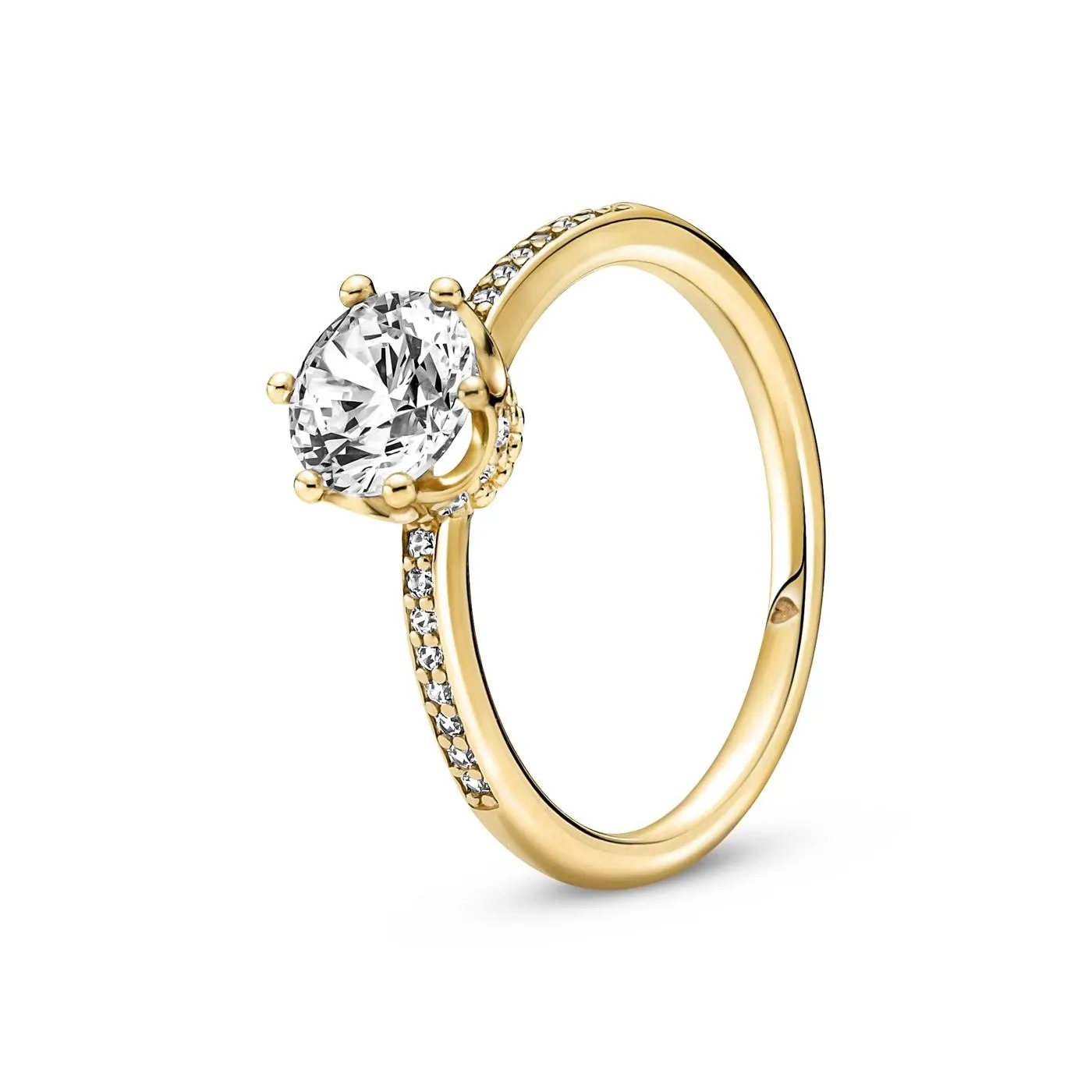 Moments Sparkling Crown Solitaire Ring met 14 Karaat Gouden Plating 168289C01