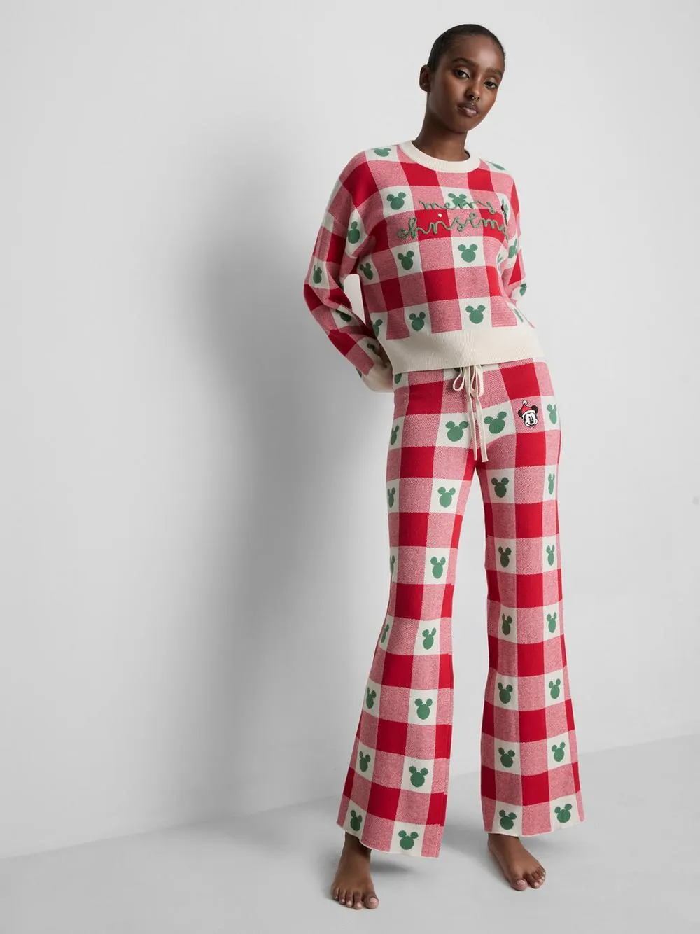 Pull de Noël à carreaux vichy Disney Mickey Mouse