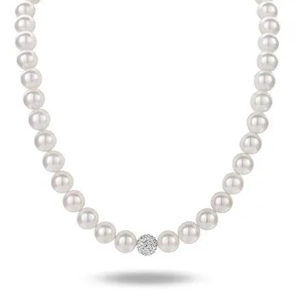 Halsketting in zilver, parels en kristallen bol