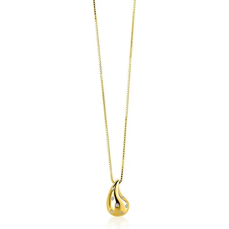 ZINZI gold plated zilveren venetiaanse ketting 45-48cm met druppelvormige hanger 20mm, bezet met witte zirkonia's ZIC2708Y