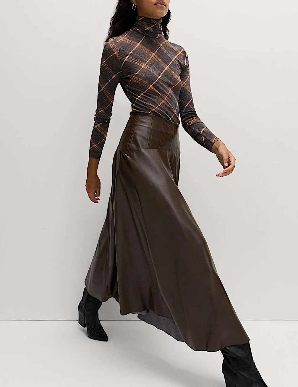 Leather Look Panelled Midaxi Skirt