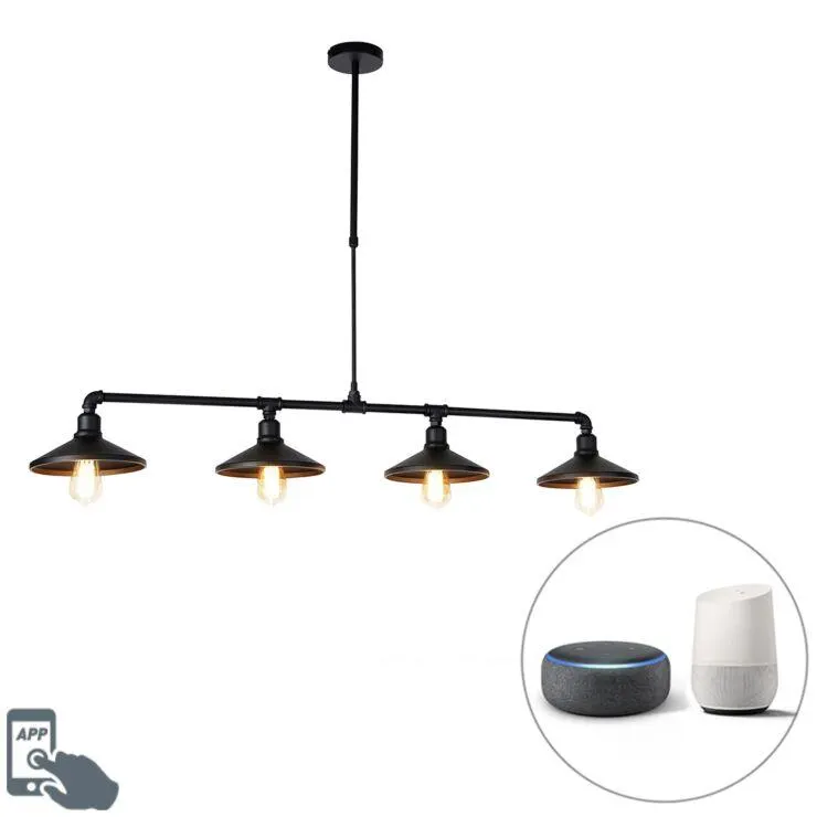 Smart hanglamp zwart 4-lichts incl. Wifi ST64 - Laser