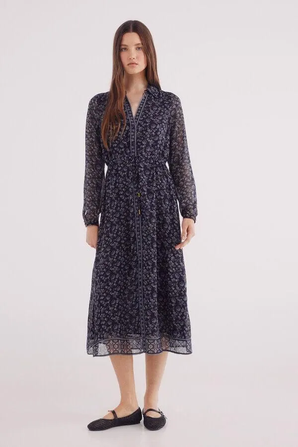 Vestido midi camisero estampado flores