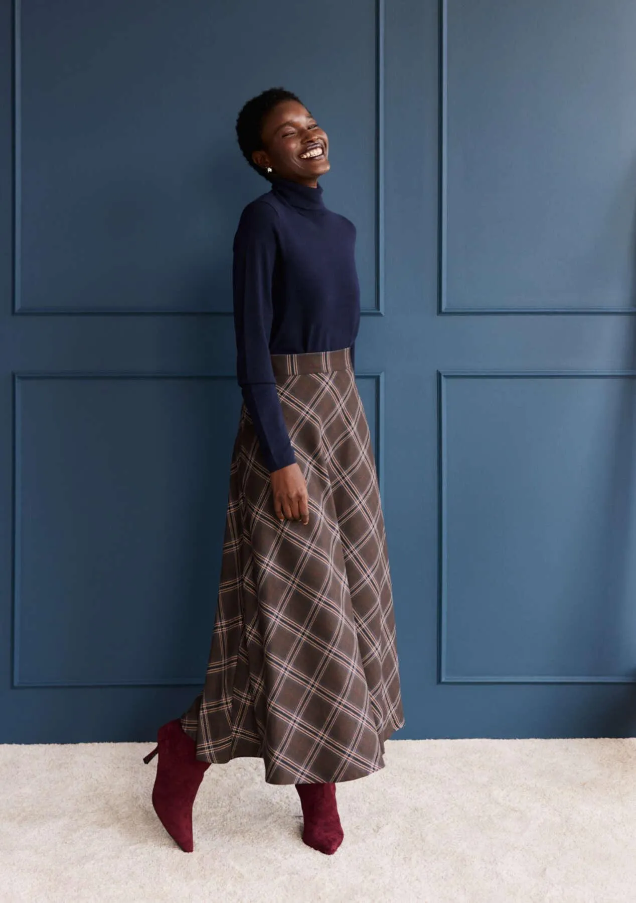 Checked flared maxi skirt