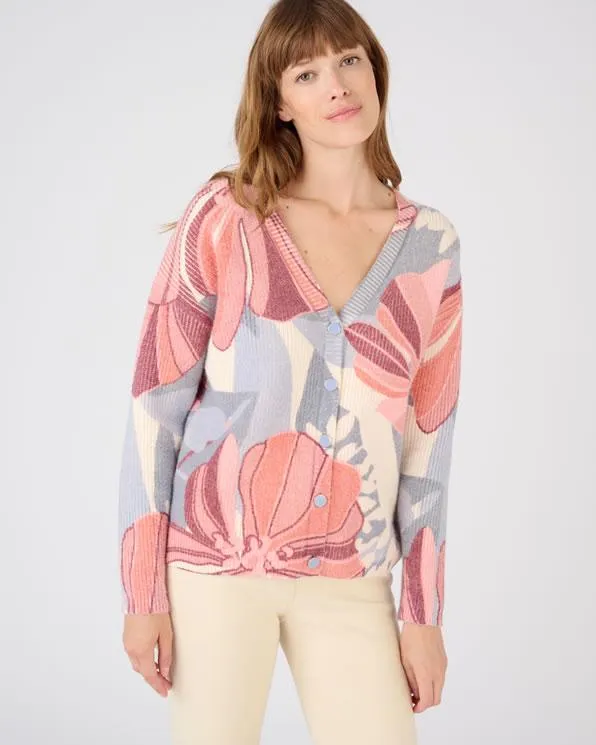 Cardigan in ribtricot met bloemenprint
