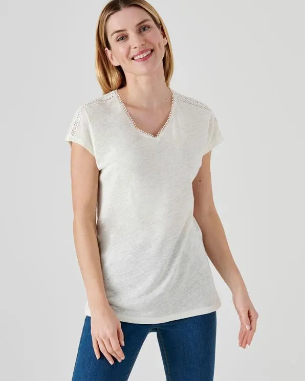 T-shirt met glanseffect in *linnenmix met viscose