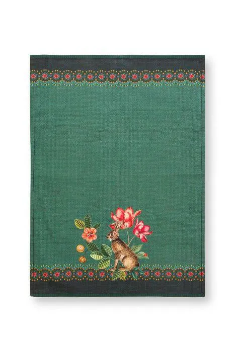 Tea Towel winter wonderland rabbit green