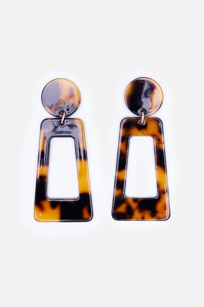 Oorbellen open rechthoek in tortoise