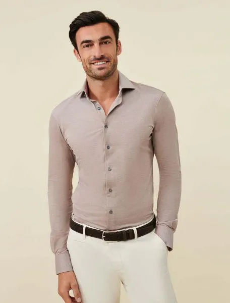 Piquo Overhemd Donkerzand