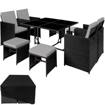 Tectake® Salon De Jardin Bilbao 8 Places Avec Housse De Protection - Noir/gris