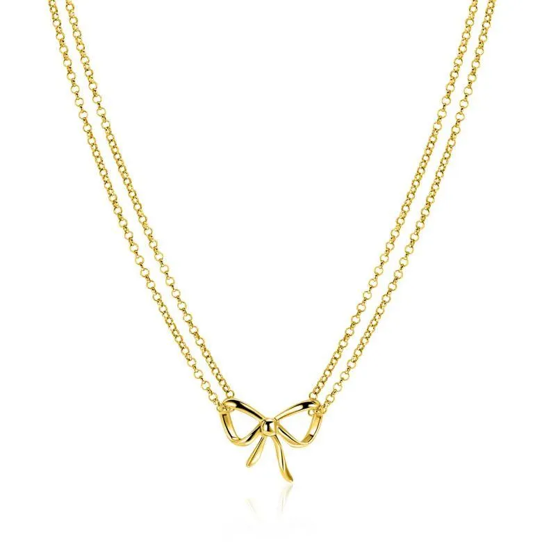 ZINZI gold plated zilveren multi-look ketting met sierlijke strik 40-43cm ZIC2677