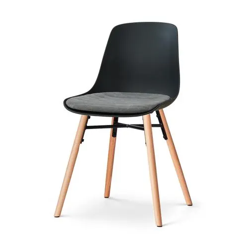 Nolon Nena-Liv eetkamerstoel zwart met zeegrijs zitkussen - houten onderstel