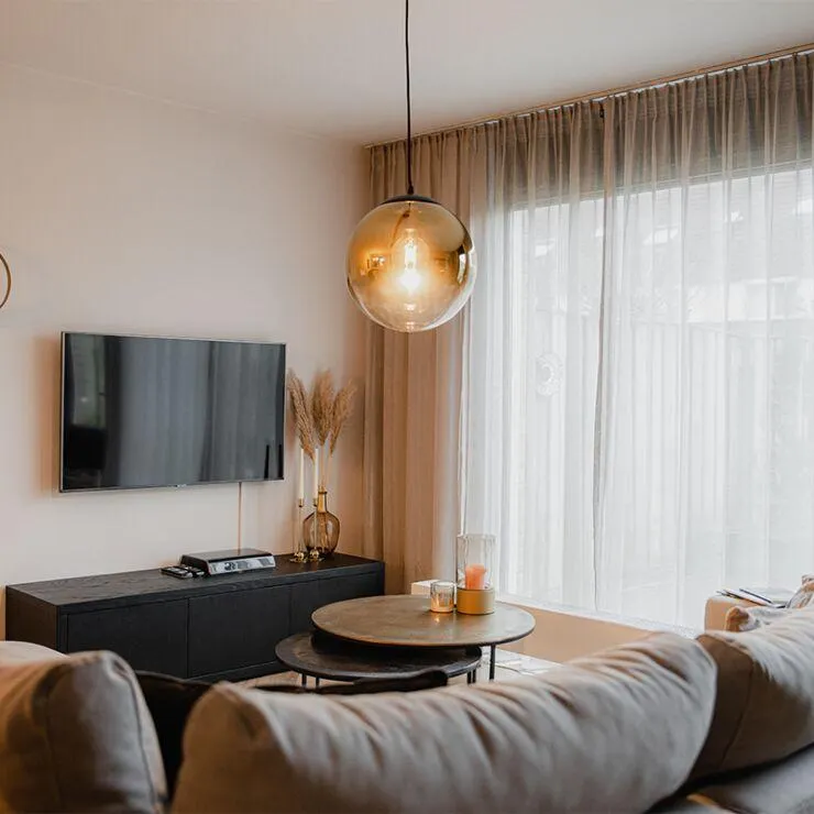 Art Deco hanglamp zwart met goud glas 33 cm - Pallon