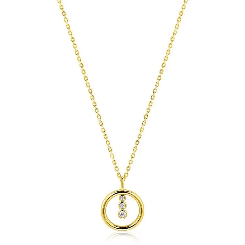 ZINZI gold plated zilveren ketting 45cm met ronde hanger en drie fonkelende witte zirkonia's ZIC2820Y