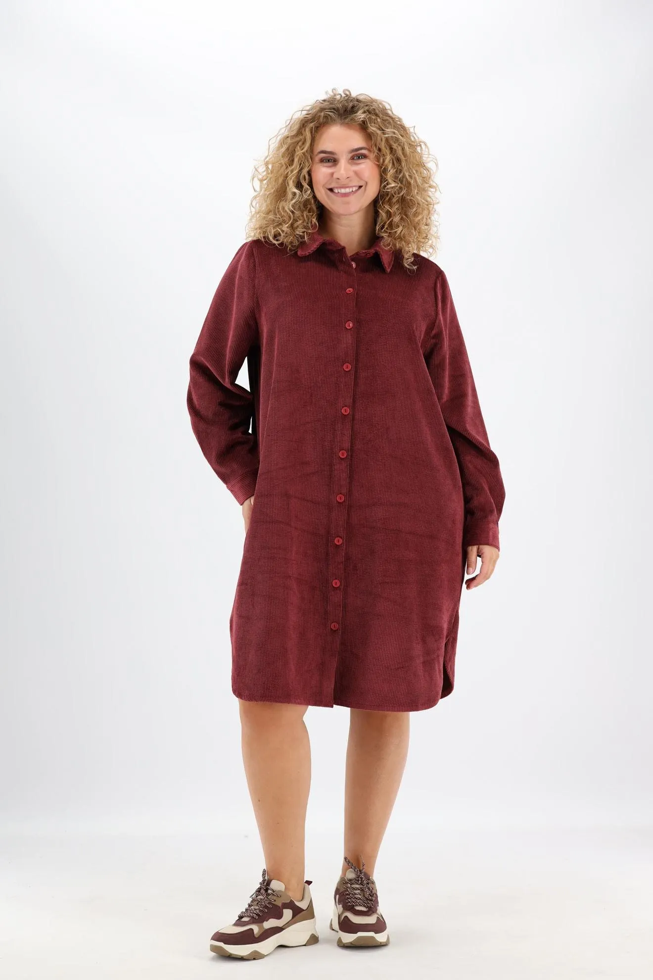 Bordeaux corduroy jurk op knie