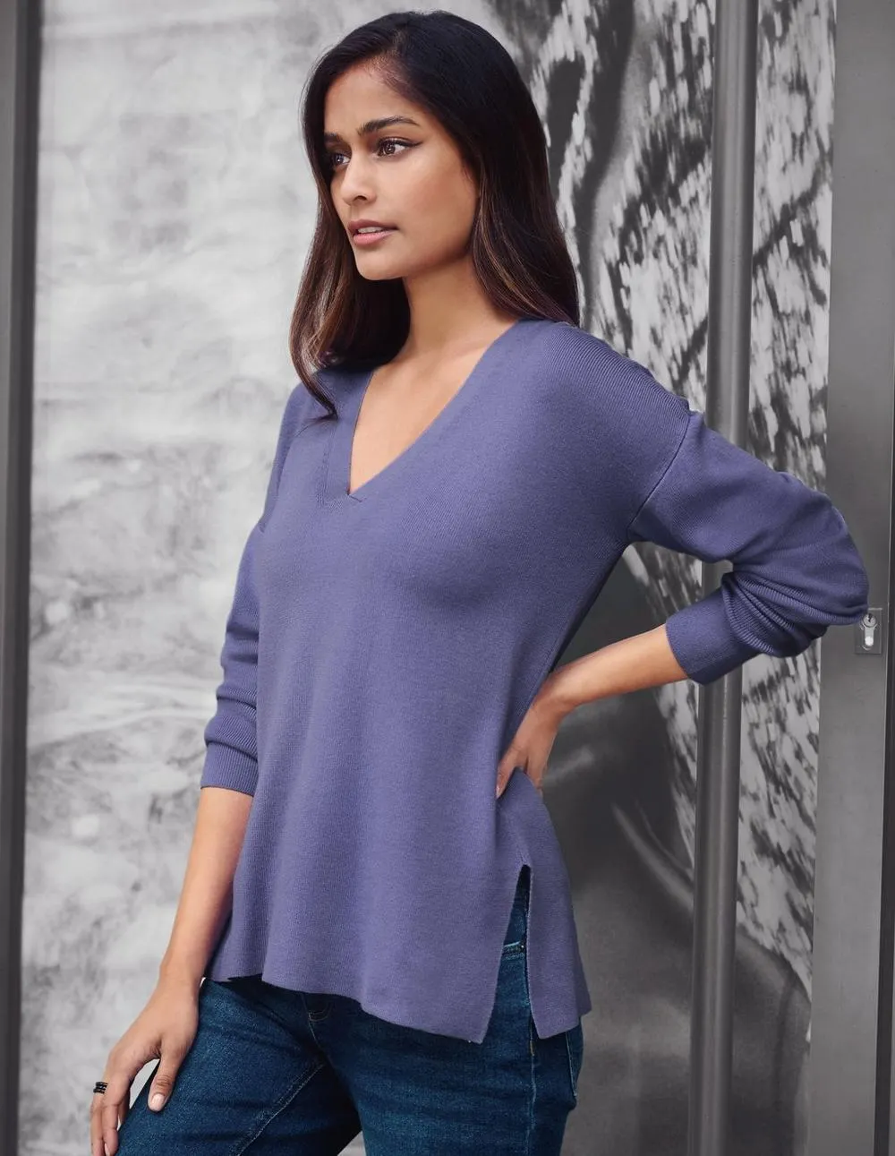 Gebreide trui met V-hals