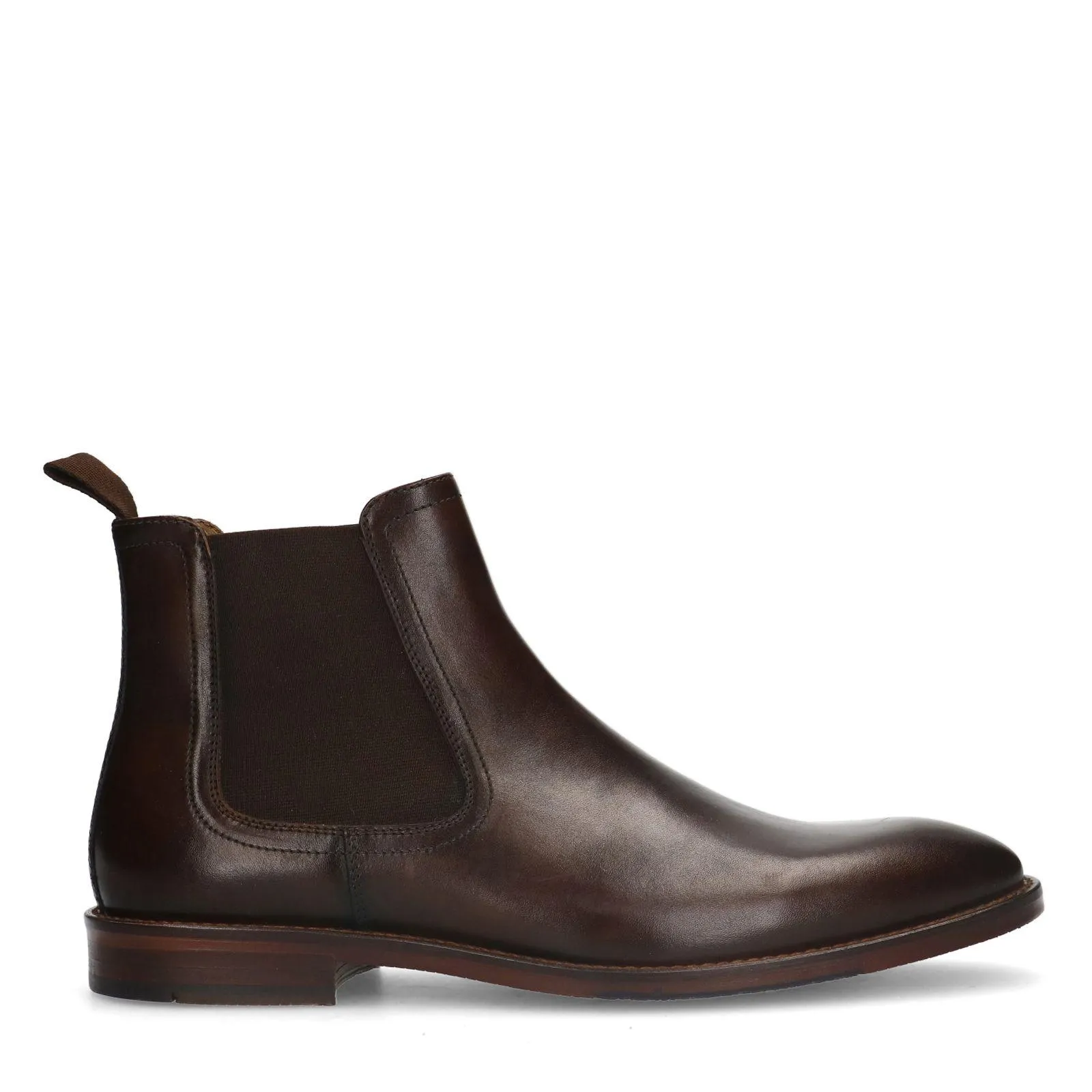 Manfield Donkerbruine leren chelsea boots