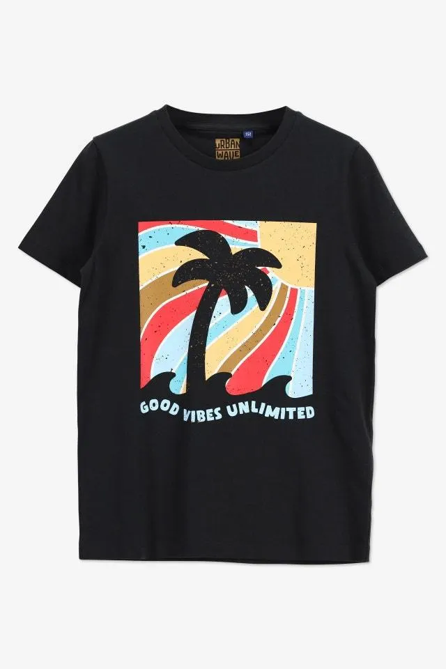 Zwart t-shirt Tropische zon