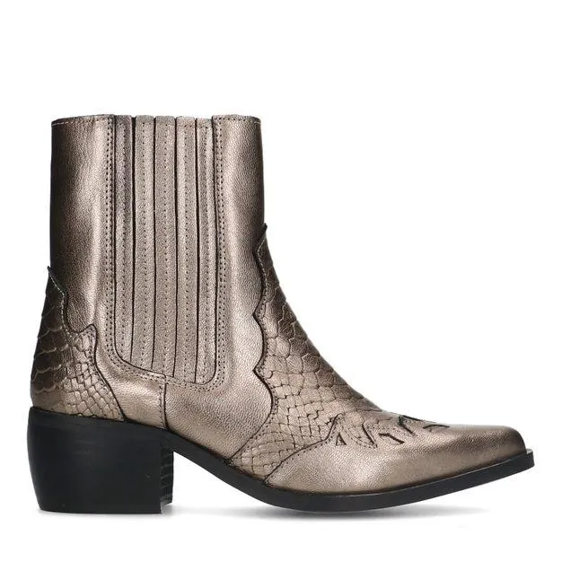 Bronskleurige leren cowboy enkellaarsjes