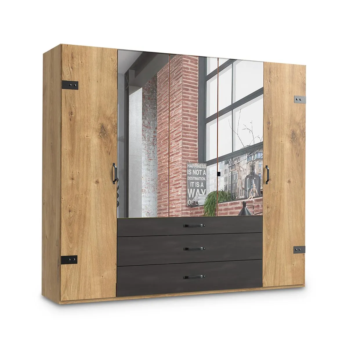 Draaideurkleerkast KICK F99-Plankeneiche/Raw Steel B250