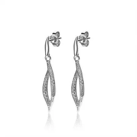 Oorbellen in zilver, blad, steentjes