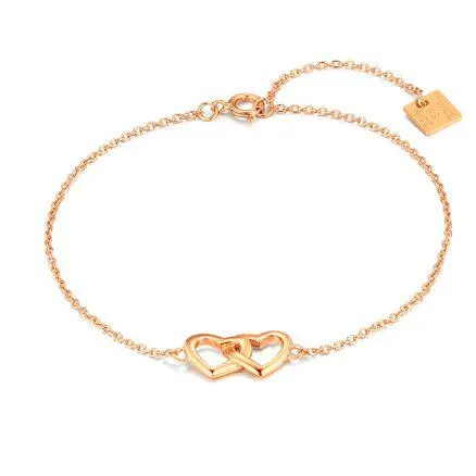 Armband in rosé zilver, dubbel open hart