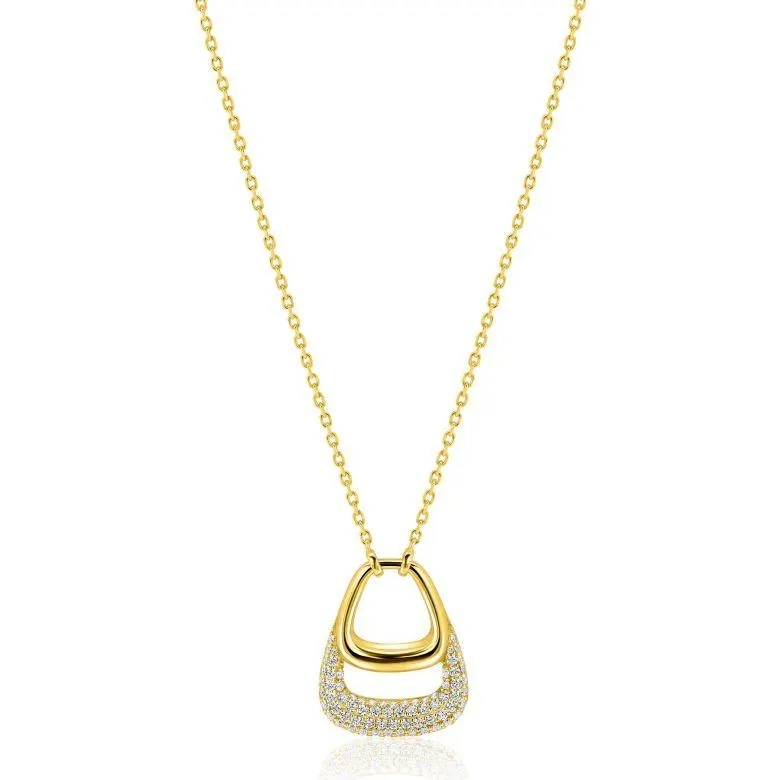 ZINZI goldplated zilveren ketting 45cm met stijlvolle dubbele hanger, bezet met witte zirconia's ZIC2806Y