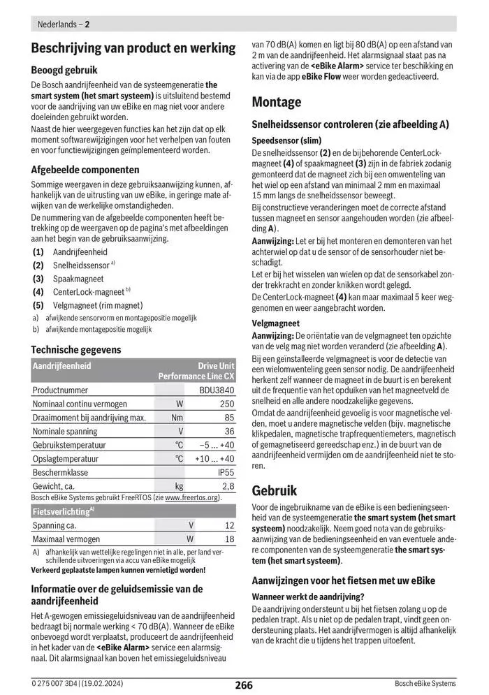 Electric Bike Manual van 12 februari tot 12 augustus 2025 - folder pagina 266