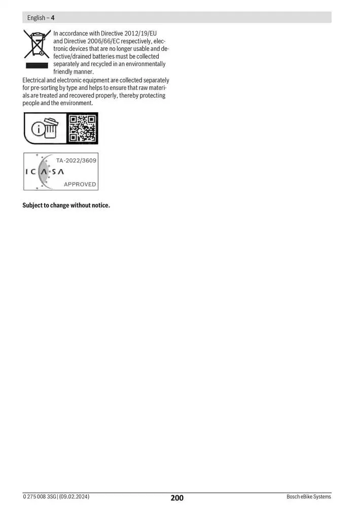 Electric Bike Manual van 12 februari tot 12 augustus 2025 - folder pagina 200