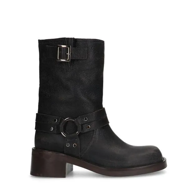 Grijze biker enkelboots met zilverkleurige details