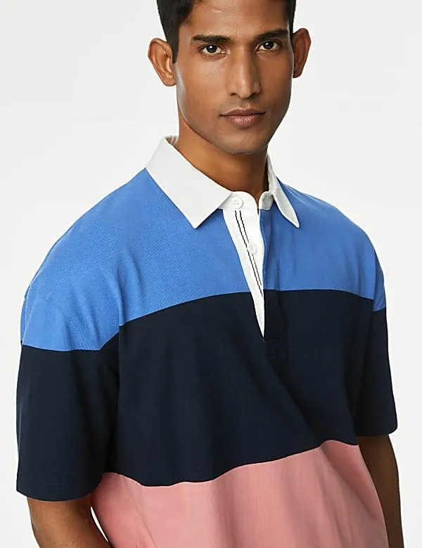 Oversized Pure Cotton Short Sleeve Rugby Shirt