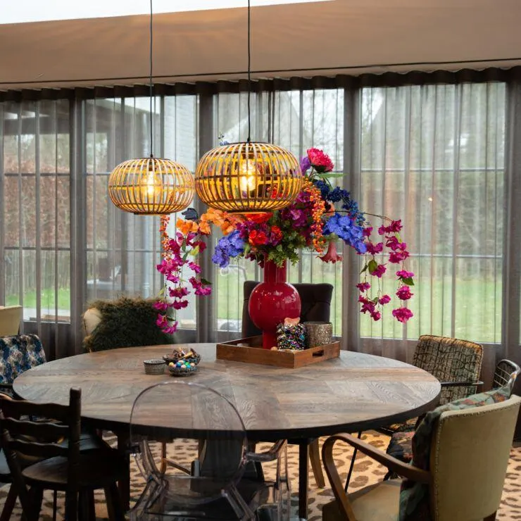 Oosterse hanglamp bamboe 2-lichts - Amira