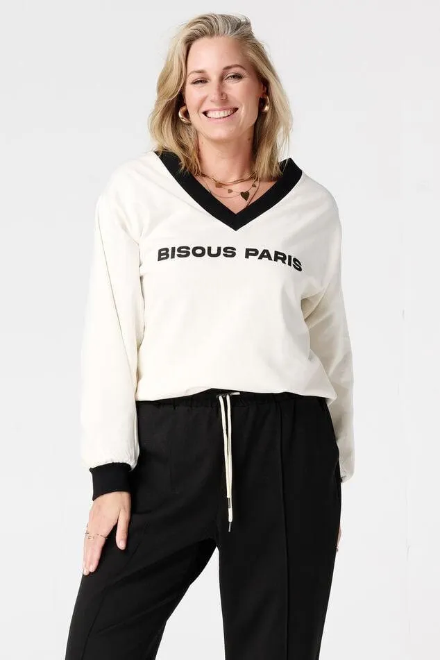 Sweater met V-hals en contrast boorden