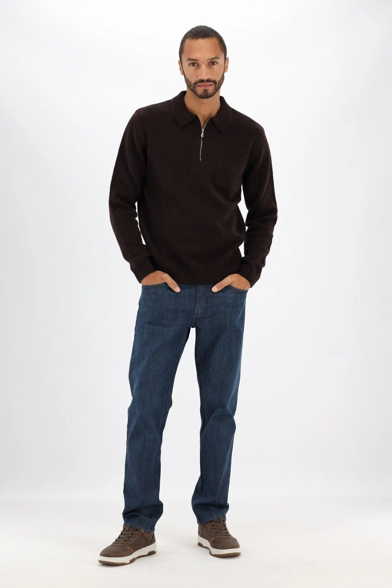 Bruine trui met polokraag en ritsje