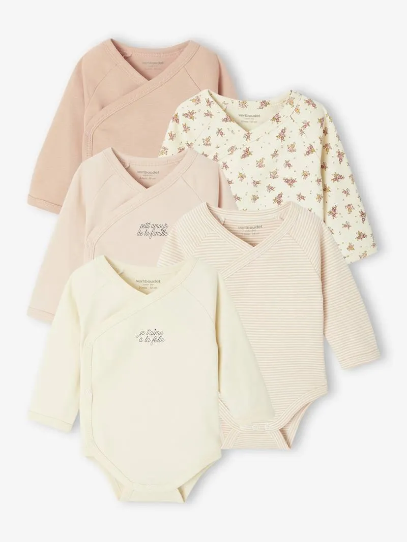 Lot de 5 bodies ouverture naissance - rose pâle