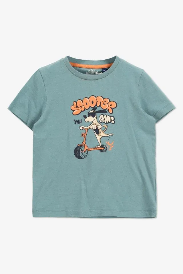 Lichtblauw T-shirt met print Scooter gang