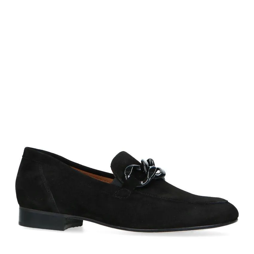 Zwarte suède loafers met chain
