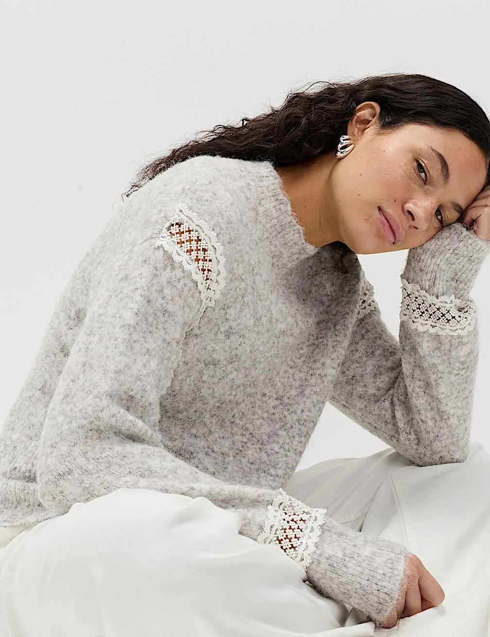 Lace Detail Jumper With Wool