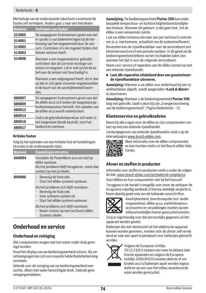 Electric Bike Manual van 12 februari tot 12 augustus 2025 - folder pagina 74