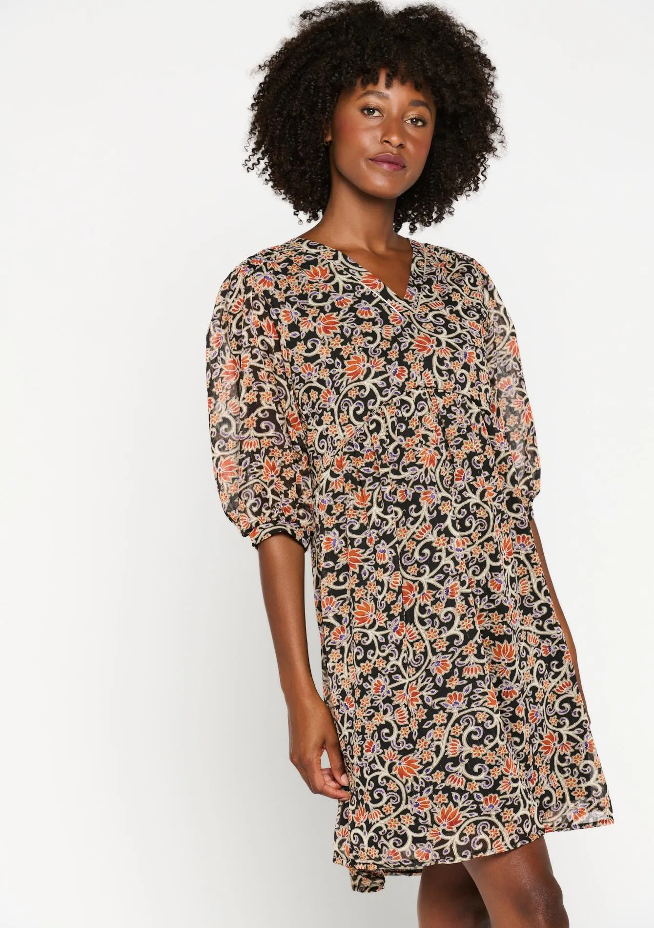 Babydoll dress with Indian floral print
