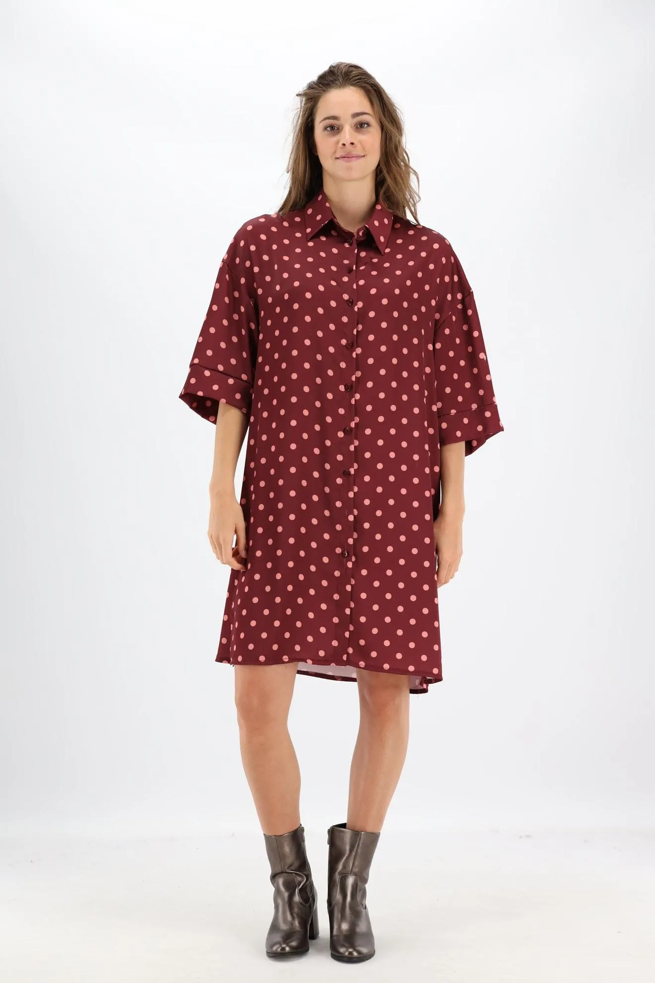 Bordeaux gestipte jurk in satijn look