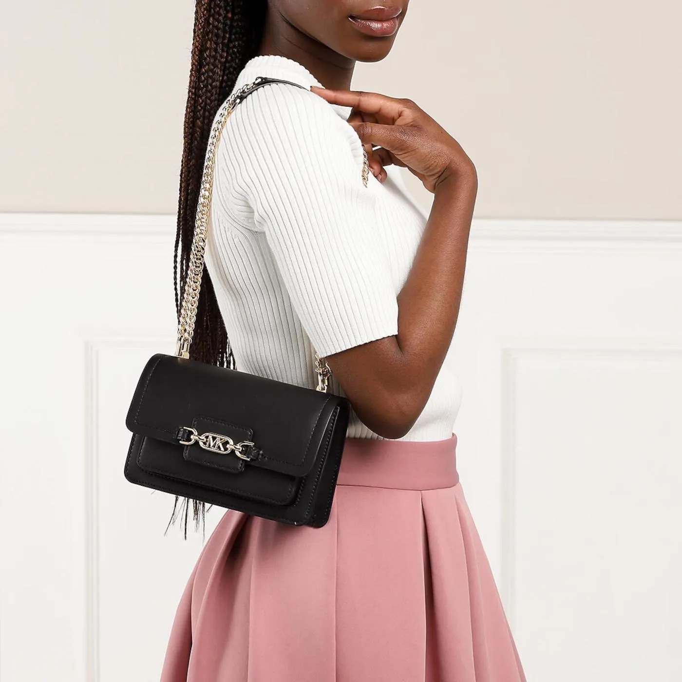 Heather Zwarte Leren Crossbody Tas 32S2G7HC0L-001