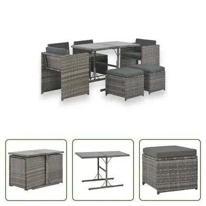 ensemble de salle à manger vidaXL Gris ensemble de salle à manger en rotin