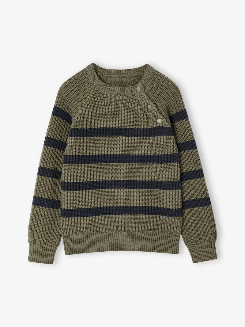 Pull garçon rayé - kaki