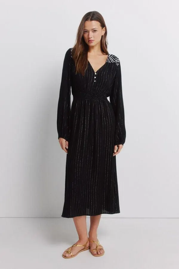 Vestido largo bambula bordados hombros