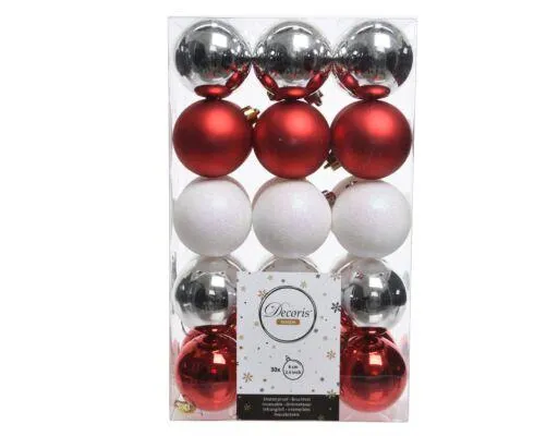 Decoris 020070 Kerstballen Kunststof Mix - 30 Stuks