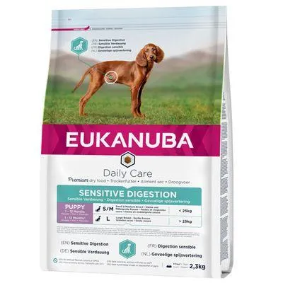 Eukanuba Daily Care Puppy Sensitive Digestion com frango e peru em promoção!