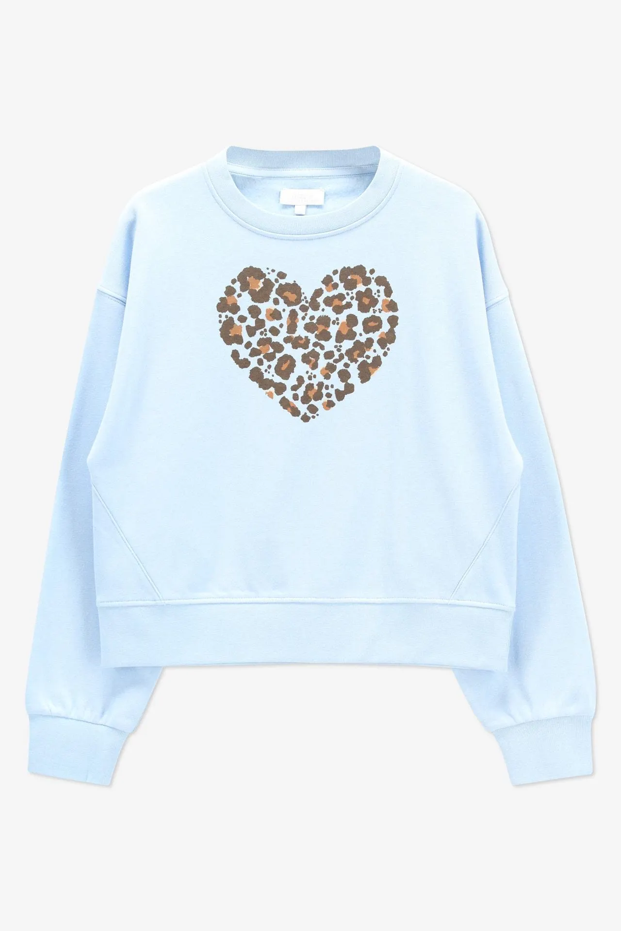 Lichtblauwe sweater met hartje in dierenprint
