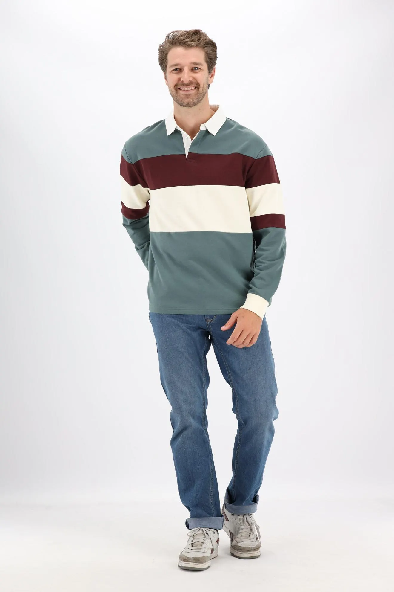Groen/wit/bordeaux gestreepte sweater by Tuur